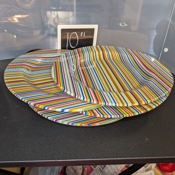 Pier 1 vintage‎ colorful striped heavy glass 10" dinner plates 2 - Picture 2 of 5